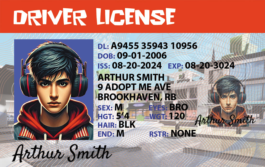 Personalized Roblox license card printed on PVC plastic