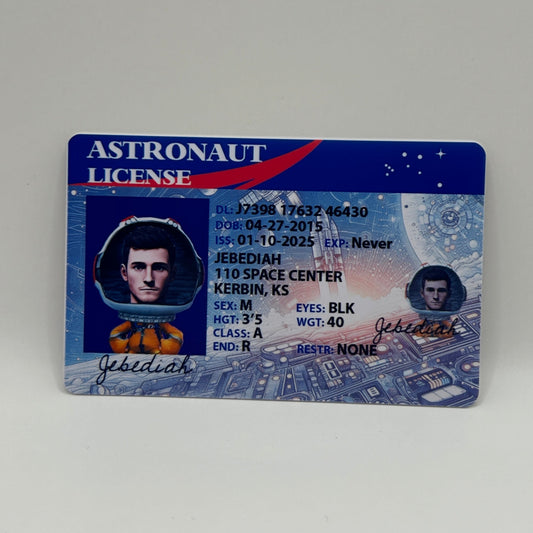 Kerbal Space Program Pilots License - Custom Driver License for Kerbal Space Program. Custom KSP gift. Front side KalyCards