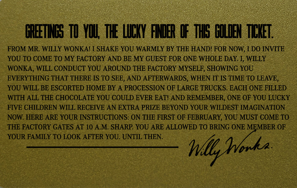 Willy Wonka Golden Ticket Card